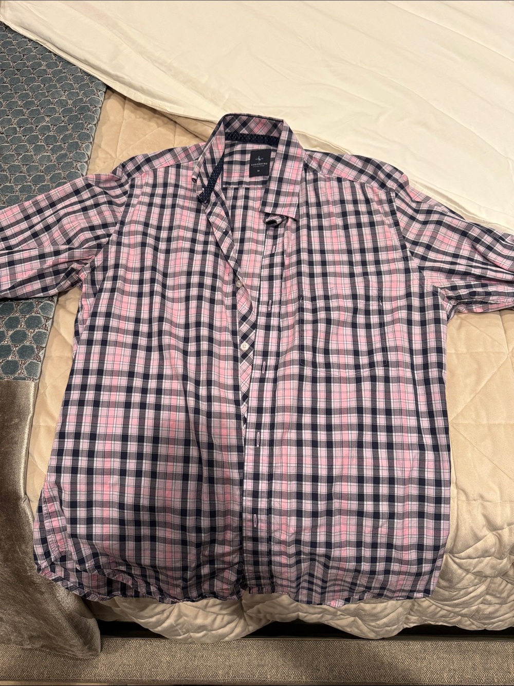 Tailorbyrd Pink and Black Plaid Button-Down Shirt